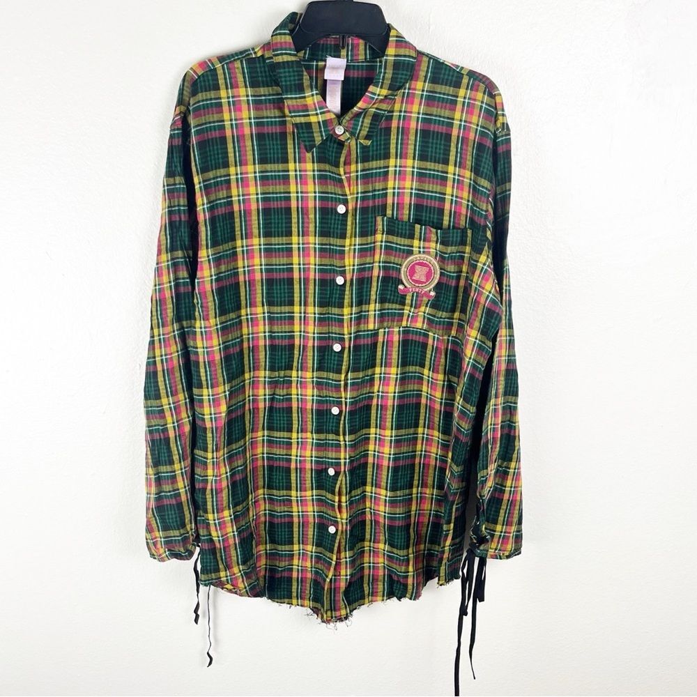 SAVAGE x FENTY Tied Up Tartan Plaid PJ Raw Hem Sleep Shirt XL Loungewear
